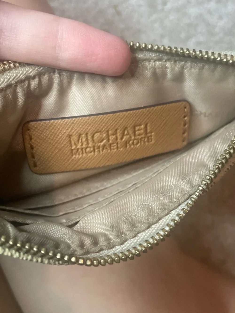 Michael Kors Beige Logo Zip Wristlet